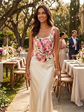 Express Cream Pink Floral Vacation Travel Summer Spring Crop Tank Top Size Small